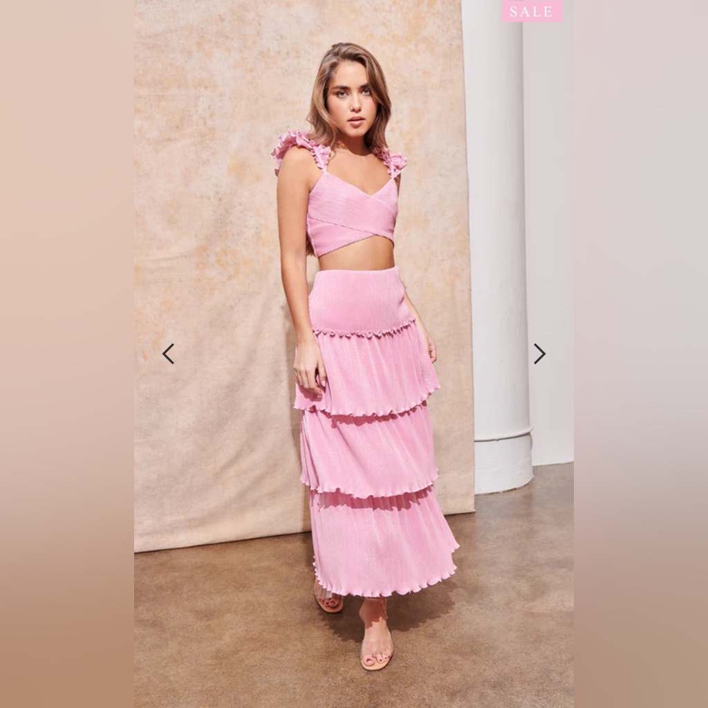 Saylor Pink 2 Piece Ruffle Sleeve Maxi Skirt Set